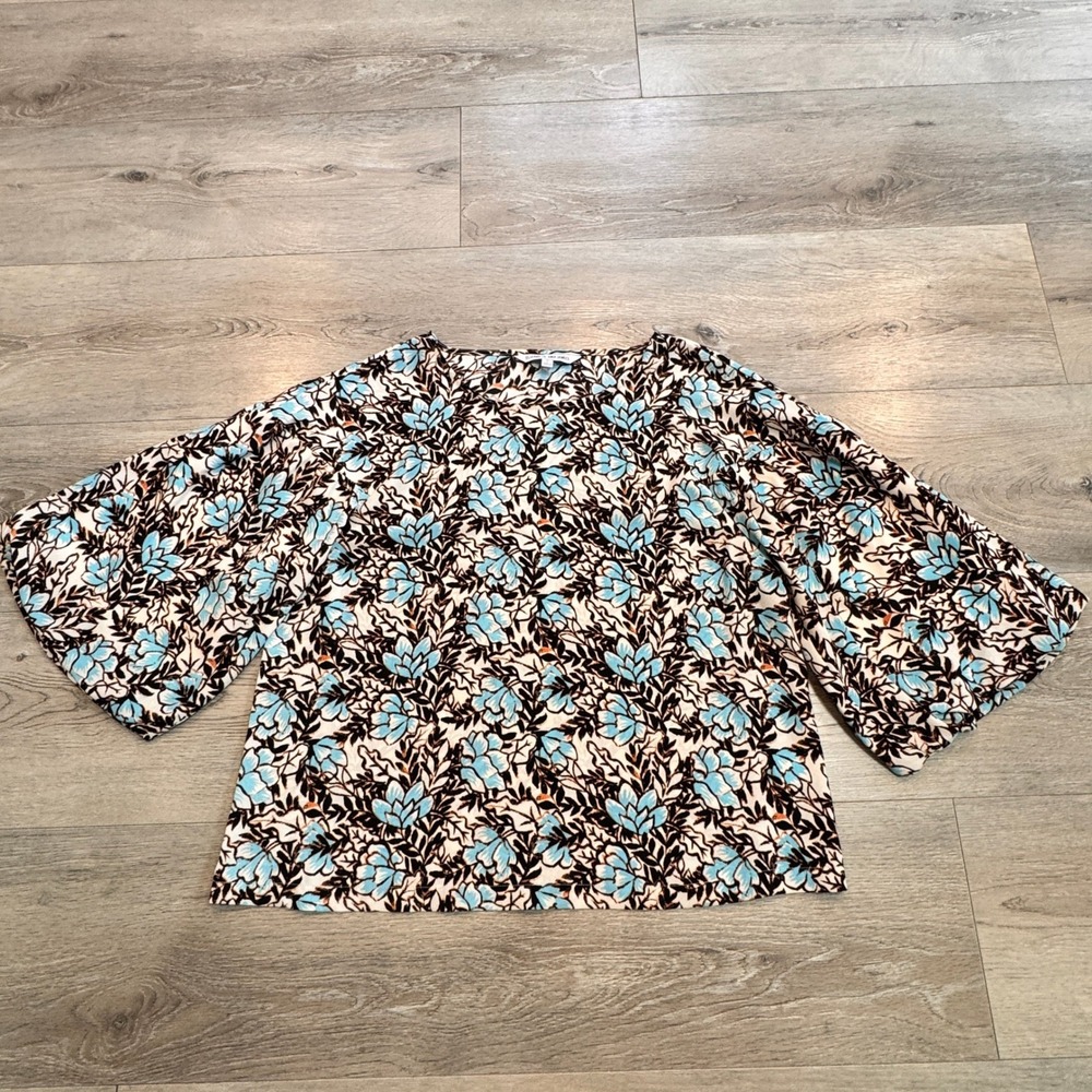 Elizabeth and James Floral Print Blouse‎ Womens Small S Kimono Bubble Sleeve Top